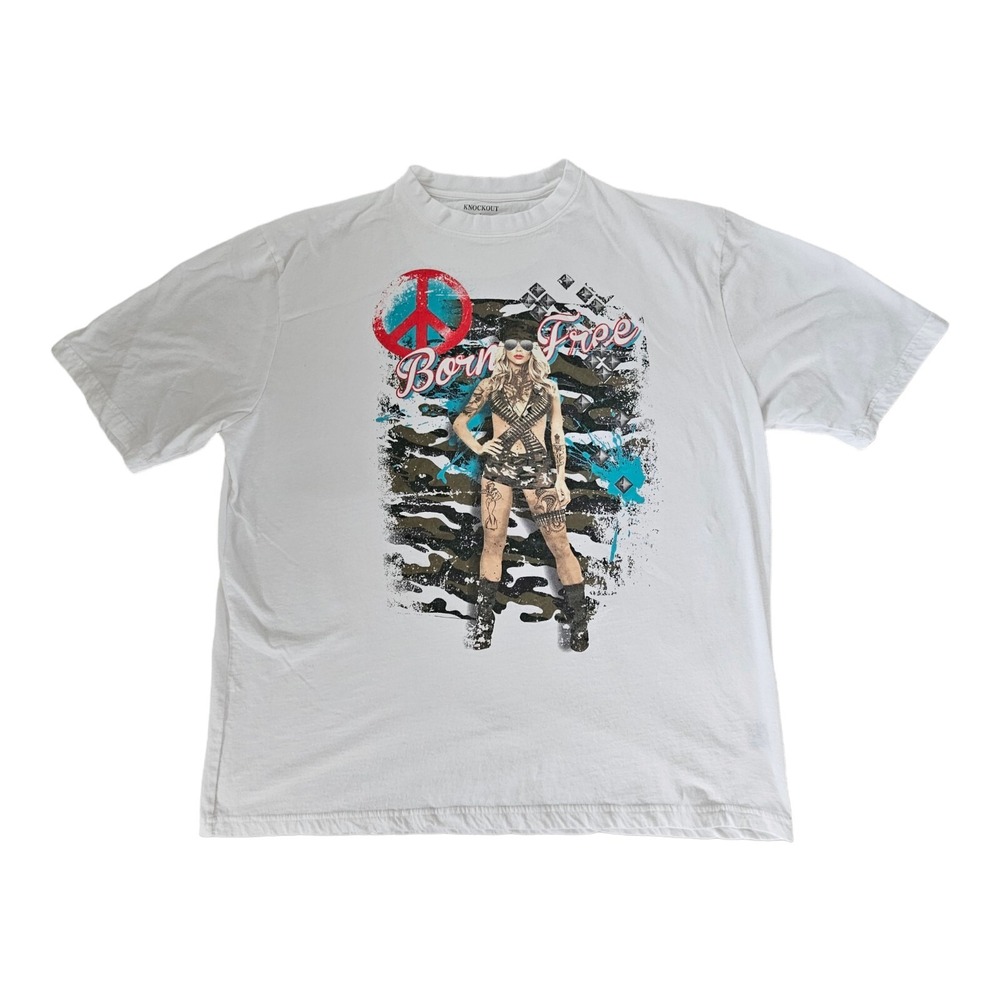Knockout  Jeans Born Free White Womens Graphic T-Shirt Size 2X